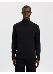 Rollkragenpullover Selected "SLHDANE LS KNIT STRUCTURE ROLL NECK NOOS", Herren, Gr. XXL, schwarz, Strick, Obermaterial: 100% Baumwolle, unifarben, regular fit h&uuml;ftbedeckend, hoch geschlossener Ausschnitt, Rippb&uuml;ndchen, Pullover Rollkragenpullover