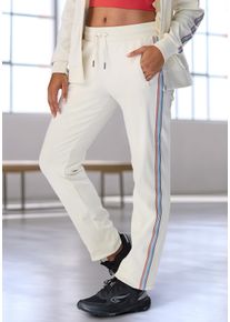 H.I.S. Jogginghose H.I.S, Damen, Gr. L (44/46), N-Gr, ecru, Interlock, Obermaterial: 100% Baumwolle, unifarben mit Farbeinsatz, bequem lang, Hosen Jogginghose, mit seitlichem Tapestreifen