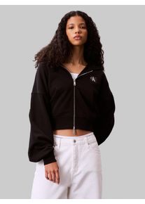 Sweatjacke Calvin Klein Jeans "A- FRNCH TRRY BDG LG", Damen, Gr. L (42), schwarz, Sweatware, Obermaterial: 100% Baumwolle, unifarben, oversize taillenbedeckt, Rundhals, Rippb&uuml;ndchen, Sweatjacken Sweatjacke, Oversized Fit, mit Kapuze, reine Baumwolle