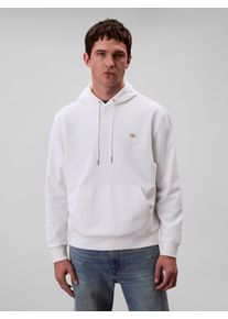 Kapuzensweatshirt Calvin Klein Jeans "400GSM TERRY BADGE HOODIE", Herren, Gr. XXL, hellwei&szlig;, Sweatware, Obermaterial: 100% Baumwolle, l&auml;ssig geschnitten normal, Rundhals, eingesetzt Rippb&uuml;ndchen, Sweatshirts Kapuzensweatshirt, Mit Rundhalsausschnitt