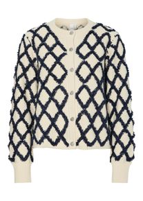 Strickjacke Y.A.S "YASZIGLY LS KNIT CARDIGAN S. NOOS", Damen, Gr. L, birch detail:navy blazer, Strick, Obermaterial: 65% Baumwolle, 35% Polyacryl, gemustert, normal, Rundhals, Strickjacken Strickjacke