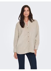 Langarmbluse Only "ONLMARIKE LIFE L/S CORD LOOSE SHIRT PNT", Damen, Gr. M, string, Web, Obermaterial: 88% Polyester, 10% Nylon, 2% Elasthan, unifarben, loose fit, Blusen Langarmbluse