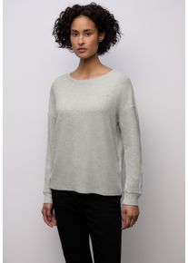 Langarmshirt Street One, Damen, Gr. 40, pelican grau meliert, Jersey, Obermaterial: 80% Viskose, 15% Polyester, 5% Elasthan, meliert, regular fit normal, U-Boot-Ausschnitt, Rippb&uuml;ndchen, Shirts Langarmshirt, mit Glitzerdetails