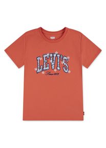 T-Shirt LEVI'S KIDS "LVG LEVIS CHAMBRAY APPLIQUE TO", M&auml;dchen, Gr. 8 (128), hot coral, Jersey, Obermaterial: 60% Baumwolle, 40% Polyester, bestickt, normal h&uuml;ftbedeckend, Rundhals, Shirts T-Shirt, for Girls, mit Logo-Stickerei