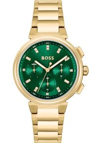 Multifunktionsuhr BOSS "ONE", gold (goldfarben, gr&uuml;n), Armbanduhren, Damen, Multifunktionsuhr, Quarzuhr, Damenuhr, Armbanduhr, Glaskristalle, Edelstahlarmband