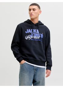 Jack & Jones Kapuzensweatshirt JACK & JONES "JJELOGO SWEAT HOOD 2 COL 25/26 NOOS", Herren, Gr. M, navy blazer, angeraute Sweatware, Obermaterial: 70% Baumwolle, 30% Polyester, bedruckt, regular fit normal, Rundhals, Rippb&uuml;ndchen, Sweatshirts Kapuzensweatshirt, mit stylischem Print