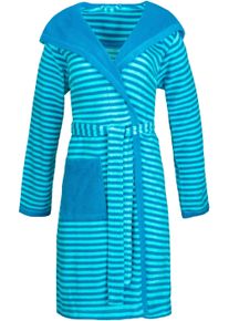 Damenbademantel Esprit "Striped Hoody, ideal f&uuml;r Sauna & Spa, Hotelbademantel, Morgenmantel" Gr. XL, blau (turquoise), L:97cm, Rundstrickware, Hausm&auml;ntel, Damenbademantel, mit Kapuze, gestreift