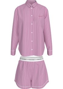 Schlafanzug "V DAY POPLIN SET", Damen, Gr. XS (34), 19471 trail stripe, pink essence, Web, Obermaterial: 100% Baumwolle, Calvin Klein Underwear, gemustert, gestreift, regular fit normal, Rundhals, eingesetzt,&Auml;rmel mit &Auml;rmelschlitz Manschette mit Schlitz, Homewear-Sets Schlafanzug, Mit elastischem Bund