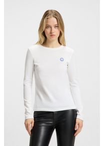 Longsleeve HUGO BLUE "Daliria", Damen, Gr. XXL, wei&szlig;, Jersey, Obermaterial: 100% Baumwolle, unifarben, regular fit, Rundhals, abgesteppte Kante, Shirts Longsleeve, mit Label-Badge mit HAPPY HUGO Logo