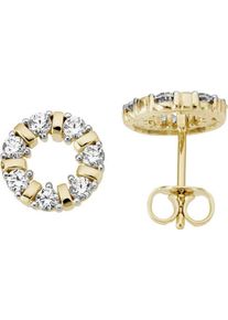 Paar Ohrstecker Firetti "Schmuck Geschenk Gold 333 Ohrschmuck Ohrringe Kreis rund bicolor", gelb (gelbgoldfarben, wei&szlig;goldfarben, kristallwei&szlig;, kristallwei&szlig;), Ohrringe, Damen, 9,9mm, Gelbgold 333, Paar Ohrstecker, mit Zirkonia (synth.)