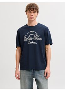 Jack & Jones Rundhalsshirt JACK & JONES "JJEDENVER GRAPHIC TEE SS O-NECK SN", Herren, Gr. S, navy blazer, Jersey, Obermaterial: 100% Baumwolle, bedruckt, Rundhals, Shirts Rundhalsshirt, mit Logobranding