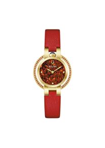 Quarzuhr Bulova "Rubaiyat", rot, Armbanduhren, Damen, Quarzuhr, Armbanduhr, Damenuhr, Lederarmband, analog, Feueropal, Rubin