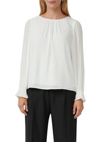 Langarmbluse s.Oliver BLACK LABEL, Damen, Gr. 46, ecru, Web, Obermaterial: 100% Polyester. Futter: 100% Viskose, unifarben, l&auml;ssig geschnitten h&uuml;ftbedeckend, Rundhals, Fl&uuml;gel&auml;rmel elastischer Bund, Blusen Langarmbluse, mit gerafften Armen