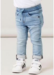 Schlupfjeans name it "NMMRYAN SLIM SWE JEANS 2472-TH NOOS", Jungen, Gr. 110, N-Gr, blau (light blau denim), Denim/Jeans, Obermaterial: 70% Baumwolle, 27% Polyester, 3% Elasthan, unifarben, regular fit lang, Jeans Schlupfjeans, im Jogging Style
