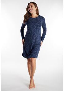 Nachthemd Tom Tailor "Sitia", Damen, Gr. 46 (XXXL), N-Gr, blau (blau, dunkel, allover), Obermaterial: 95% Viskose, 5% Elasthan, bequem knielang, Rundhals, gerader Abschluss, Kleider Nachthemd, knielang, Langarm, Rundhalsausschnitt, gemustert, Viskosemix