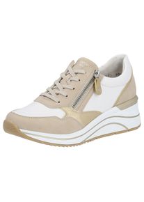 Keilsneaker Remonte, Damen, Gr. 43, beige (beige, kombiniert), Lederimitat, Schuhe Keilsneaker, Freizeitschuh, Halbschuh, Schn&uuml;rschuh, vegane Verarbeitung