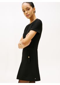 Minikleid Tommy Hilfiger "PUNTO MINI DRESS", Damen, Gr. 34, N-Gr, schwarz, Web, Obermaterial: 68% Polyester, 28% Viskose, 4% Elasthan, unifarben, regular fit, Rundhals, Kleider Minikleid