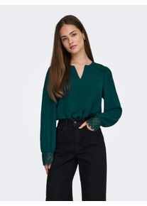 Langarmbluse Only "ONLCERENA METTE L/S LACE VNECK TOP WVN", Damen, Gr. S, ponderosa pine, Web, Obermaterial: 100% Polyester, unifarben, regular fit normal, V-Ausschnitt, Blusen Langarmbluse, Kunstfaser, regular fit, V-Ausschnitt