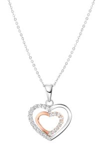 Kette mit Anh&auml;nger Firetti "Schmuck Geschenk Silber 925 Halsschmuck Halskette Ankerkette Herz", rosa (silberfarben, ros&eacute;goldfarben, kristallwei&szlig;), Halsketten, Damen, Silber 925 (Sterlingsilber), L: 45 B: 1mm, Kette mit Anh&auml;nger, mit Zirkonia (synth.), B:1mm
