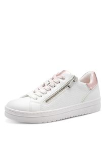 Plateausneaker Marco Tozzi, Damen, Gr. 42, wei&szlig;, puder, Lederimitat, unifarben mit Farbeinsatz, Schuhe Plateausneaker, Freizeitschuh, Halbschuh, Schn&uuml;rschuh in veganer Verarbeitung