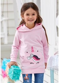 Kapuzensweatshirt Kidsworld "Longsweatshirt mit niedlichem Einhorn", M&auml;dchen, Gr. 140/146, rosa, Sweatware, Obermaterial: 100% Baumwolle, bedruckt, Basic Po-bedeckend, B&uuml;ndchen, Sweatshirts Kapuzensweatshirt, Langarm, Basic-Passform, bedruckt, mit Kapuze, aus Baumwolle