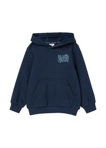 Sweatshirt s.Oliver JUNIOR, Jungen, Gr. 92/98, blau (navy), Sweatware, Obermaterial: 90% Baumwolle, 10% Polyester, bedruckt, bequem h&uuml;ftbedeckend, Rundhals, Flachstrickb&uuml;ndchen, Sweatshirts Sweatshirt, mit gro&szlig;em R&uuml;cken-Print und kleinem Frontprint