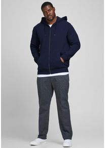 Jack & Jones PlusSize Kapuzensweatjacke "BASIC SWEAT ZIP HOOD", Herren, Gr. 4XL, blau (navy blazer), angeraute Sweatware, Obermaterial: 85% Baumwolle, 15% Polyester, JACK & JONES PLUSSIZE, unifarben, Basic, normal normal, ohne Ausschnitt, B&uuml;ndchen, Sweatjacken Kapuzensweatjacke, bis Gr&ouml;&szlig;e 6XL