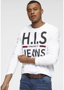 H.I.S. Langarmshirt H.I.S, Herren, Gr. L (52/54), wei&szlig;, Single Jersey, Obermaterial: 100% Baumwolle, bedruckt, Basic schmal, Rundhals, gerader Abschluss, Shirts Langarmshirt, Langarm, schmaler Basic-Schnitt, bedrucktes Design