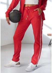 H.I.S. Jogginghose H.I.S, Damen, Gr. L (44/46), N-Gr, rot, Interlock, Obermaterial: 100% Baumwolle, unifarben mit Farbeinsatz, bequem lang, Hosen Jogginghose, mit seitlichem Tapestreifen