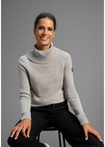 Rollkragenpullover Kangaroos, Damen, Gr. 48/50, grau (hellgrau, melange), Strick, Obermaterial: 60% Baumwolle, 40% Polyacryl, meliert, unifarben, figurbetont h&uuml;ftbedeckend, Rippb&uuml;ndchen, Pullover Rollkragenpullover, mit Schalkragen, Langarm, Warm & Kuschelig