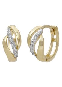 Paar Creolen Firetti "Schmuck Geschenk Gold 333 Ohrschmuck Gold glitzernd", gelb (gelbgoldfarben, wei&szlig;goldfarben, kristallwei&szlig;, kristallwei&szlig;), Ohrringe, Damen, 13mm, Gelbgold 333, Paar Creolen, mit Zirkonia (synth.)