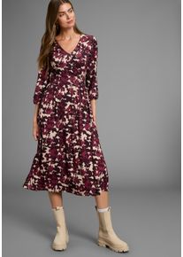 Midikleid Laura Scott, Damen, Gr. 46, N-Gr, rot (bordeaux, gemustert), Jersey, Obermaterial: 95% Viskose, 5% Elasthan, bedruckt, gebl&uuml;mt, gemustert, figurumspielend wadenlang, V-Ausschnitt, Kleider Midikleid, wadenlanger Schnitt, aus Jersey, elastische Viskosemischung, Topseller