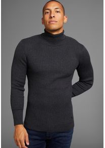 Rollkragenpullover Bruno Banani, Herren, Gr. 3XL (64/66), schwarz (anthrazit melange), Feinstrick, Obermaterial: 50% Baumwolle, 50% Polyacryl, unifarben, Basic, slim fit, Rippstrickb&uuml;ndchen, Pullover Rollkragenpullover, in Rippenqualit&auml;t