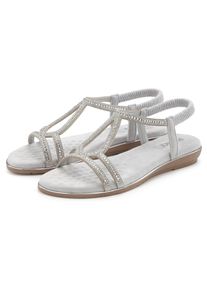 Sandale Vivance "Sandalette, Sommerschuh", Damen, Gr. 39, silber (silberfarben), Obermaterial: 100% Lederimitat. Decksohle: 100% Lederimitat. Futter: 100% Lederimitat. Laufsohle: 100% Synthetik, Glitzer, Schuhe Sandale, mit Glitzer Verzierungen und elastischen Riemchen