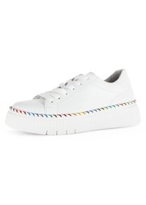 Plateausneaker Gabor, Damen, Gr. 40, bunt (wei&szlig; multi), Nappaleder, kontrastfarbene Details, Schuhe Plateausneaker, Freizeitschuh, Halbschuh, Schn&uuml;rschuh mit Kontrast-Rahmennaht, Topseller