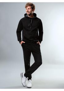 Jogginganzug TRIGEMA "TRIGEMA Jogginganzug aus Biobaumwolle", Herren, Gr. S, schwarz, Single Jersey, 75% Baumwolle (Biobaumwolle kbA), 25% Baumwolle (recycelt), Sportanz&uuml;ge Jogginganzug