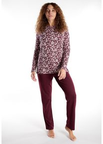 G&ouml;tzburg Schlafanzug G&Ouml;TZBURG "Chania", Damen, Gr. 44 (XXL), lila (lila, mittel, allover), Obermaterial: 100% Baumwolle, bequem lang, Rundhals, Homewear-Sets Schlafanzug, mit langen &Auml;rmeln, Rundhalsausschnitt, Cotton, gemustert