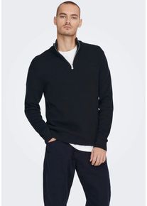 Only & Sons Strickpullover ONLY & SONS "OS Knit", Herren, Gr. S, blau (schwarz navy), Strick, Obermaterial: 88% Baumwolle, 12% Nylon, unifarben, normal normal, hoch geschlossener Ausschnitt, gerader Abschluss, Pullover Strickpullover