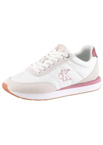 Keilsneaker Calvin Klein "RETRO RUNNER ESS MIX MAT", Damen, Gr. 39, wei&szlig;, rose, Textil, Veloursleder, kontrastfarbene Details, Basic, Schuhe Keilsneaker, Schn&uuml;rschuh, Halbschuh, Freizeitschuh mit leichter Laufsohle