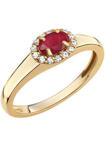 Goldring Firetti "Schmuck Geschenk Gold 375 Fingerring Ring" Gr. 60, rot (gelbgoldfarben, rot, kristallwei&szlig;), Fingerringe, Damen, 60, Gelbgold 375, 2mm, Goldring, mit Rubin, Zirkonia (synth.)