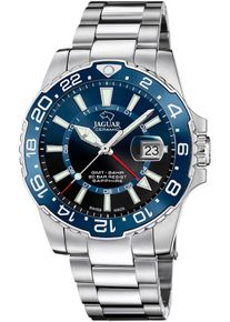 Quarzuhr Jaguar "Executive Ceramic GMT", silber (silberfarben, blau), Armbanduhren, Damen, Quarzuhr, Armbanduhr, Herrenuhr, Saphirglas, Swiss Made, bis 20 bar wasserdicht