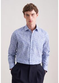 Businesshemd Seidensticker "Schwarze Rose", Damen, Gr. M (40), normale &Auml;rmell&auml;ngen, mittelblau, 100% Baumwolle, bedruckt, slim fit, 2-Knopf-Manschette, Hemden Businesshemd, Slim 1/1 Kentkragen Druck