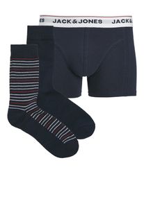 Jack & Jones Boxershorts JACK & JONES "JACORDINARY GIFTBOX", Herren, Gr. M, 2 Stk., navy blazer pack:navy blazer stripes, navy blazer solid, Jersey, Obermaterial: 95% Baumwolle, 5% Elasthan, gestreift, unifarben, bequem, Unterhosen Boxershorts