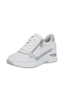 Keilsneaker Rieker, Damen, Gr. 42, wei&szlig;, silberfarben, Leder, unifarben mit Farbeinsatz, Schuhe Keilsneaker, Halbschuh, Freizeitschuh, Schn&uuml;rschuh in schmaler Form