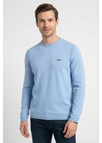 Strickpullover BOSS Green, Herren, Gr. XL, open blau469, Strick, Obermaterial: 100% Baumwolle, unifarben, regular fit normal, Rundhals, B&uuml;ndchen, Pullover Strickpullover, Rundhalsausschnitt, Regular Fit, Logo-Print