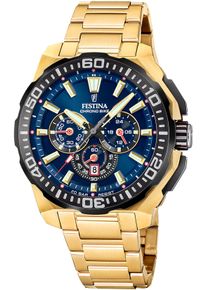 Chronograph Festina "Chrono Bike 2025", gold (goldfarben, dunkelblau), Armbanduhren, Herren, Chronograph, Quarzuhr, Armbanduhr, Herrenuhr, Edelstahlarmband, analog, Tag
