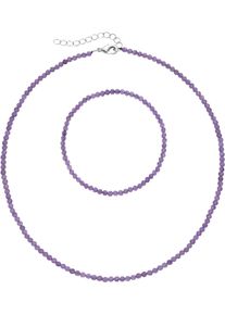 Ketten und Armband Set Firetti "Multipack Schmuck Geschenk Armkette Halskette", bunt (silberfarben, lila, lila), Schmuck_Sets, Damen, Elasthan, Messing, Polyester, Ketten und Armband Set, facettierte Edelsteine