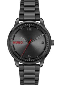 Quarzuhr Hugo "STAMP", schwarz (schwarz, schwarz), Armbanduhren, Damen, Quarzuhr, Armbanduhr, Herrenuhr, analog, Edelstahlarmband