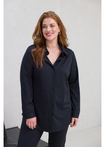 Langarmbluse Base Level Curvy "Lara", Damen, Gr. 58/60, blau (dunkelblau), Web, Obermaterial: 75% Polyamid, 25% Elasthan, unifarben, h&uuml;ftbedeckend, Rundhals, 1-Knopf-Manschette, Blusen Langarmbluse, mit Stretch