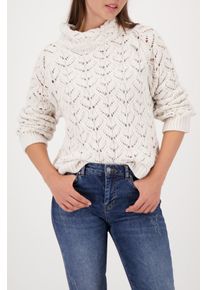 Strickpullover monari "Pullover Chenille Ajour", Damen, Gr. 34, pearl, Strick, Obermaterial: 82% Polyester, 11% Polyacryl, 4% Polyamid, 2% metallisierte Fasern, 1% Wolle, unifarben, regular fit taillenbedeckt, Rundhals, eingesetzt Rippstrickb&uuml;ndchen, Pullover Strickpullover, Regular fit mit Rollkragen